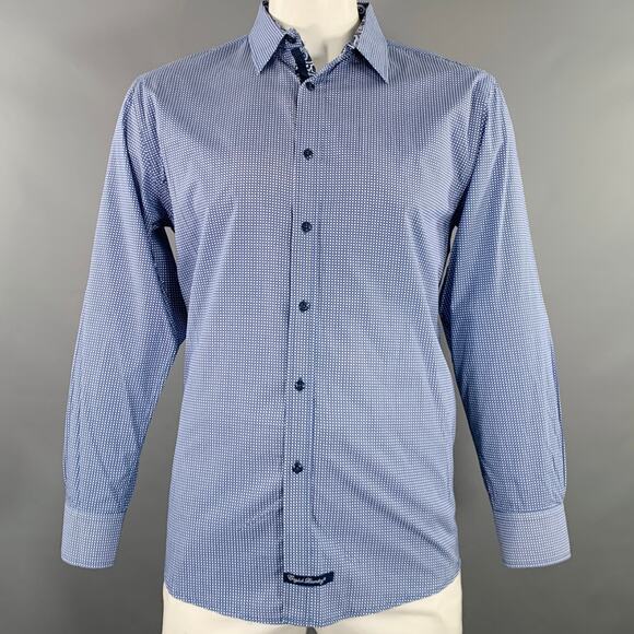 ENGLISH LAUNDRY Size L White Blue Circles Cotton Spread Collar Long Sleeve Shirt - Picture 1 of 5